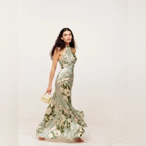 Reformation Veria Silk Dress, Size 2, in shade Tarragon